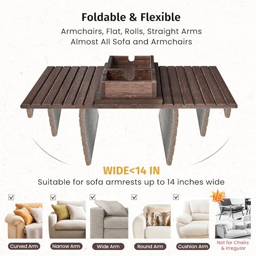 GEHE Detachable Couch Cup Holder, Anti Falling Sofa Arm Tray, Natural Bamboo Sofa Cup Holder More Safe for You Family, Portable Couch Arm Tray Armrest Table for Remote, Snacks, Phone, Drinks - Image 3