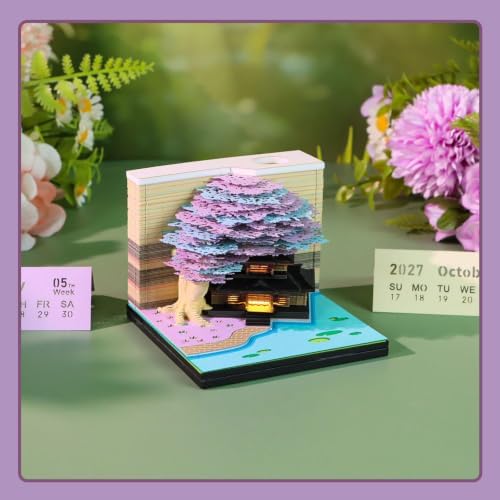 3D Calendar 2027,3D Desk Calendar Memo Pad 2027,3D Art Calendar Memo Pad 2027,Time Piece calendars 2027,3D Paper Art Notepad,Four Seasons Tree Desktop Decoration,New Year,Christmas Gift (Four Seasons Tree（Purple）) - Image 2