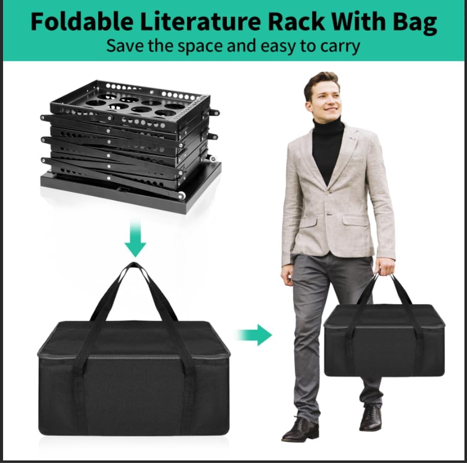 Folding Literature Rack, 6 Pockets Metal Brochure Holder Stand Floor Standing Magazine Rack，Double-sided Display Flyer Holder Stand Literature Stand for Trade Show Office Store Home - Image 4