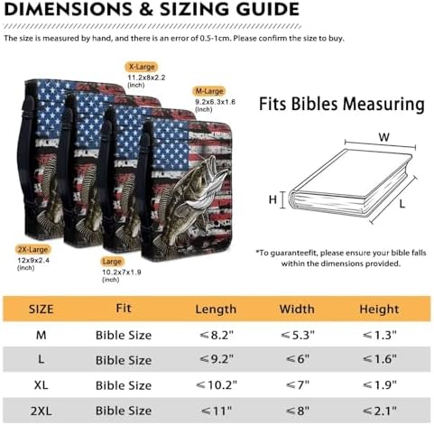 American Flag Fish Pattern Bible Cover for Women Men, Bible Case Bag with Top Handle PU Leather Bible Carrying Case for Church - Image 4
