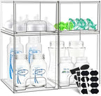 Baby Bottle Organizer, Stackable Storage Drawers with Label, Clear Station Organizers Container for Pacifiers, Pump Parts, Desk Organizer Bins for Bathroom, Cabinet, Pantry, Vanity, Countertop, 4 Pack by Qunland