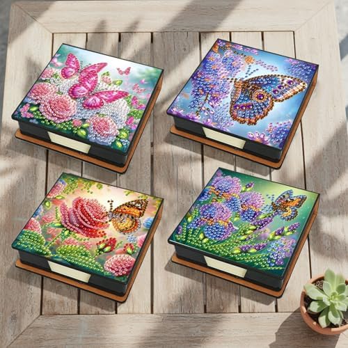Diamond Art Painting Note Box, 4pcs Beautiful Butterfly PU Gem Art Storage Container with 640 Sheets, Relaxing DIY Craft Kit for Home Office Organization Birthday Anniversary - Image 3
