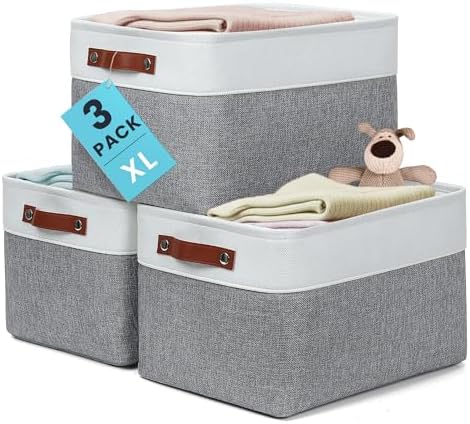 OrganiHaus 16x12.5in Storage Baskets, 3 Pack - Fabric Bins for Shelves by OrganiHaus