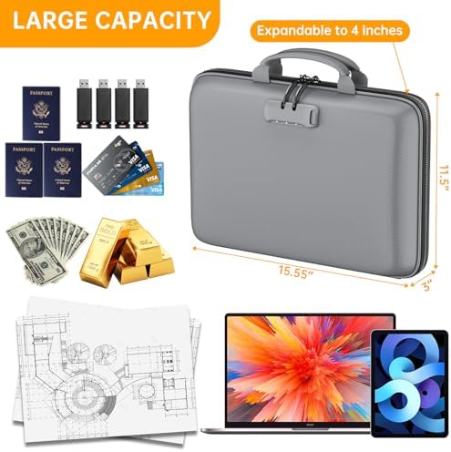 DocSafe Fireproof File Organizer with Lock, Hard-Shell Case Fireproof Document Box with 13 Pocket Accordion File Folder, Portable Home Office Travel Safe Storage for Important Documents Laptop Gray - Image 4