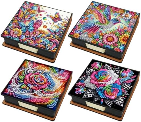 4pcs Flower Bird PU DIY Diamond Art Painting Sticky Notes Holder (640 Blank Notepads) Cube Note Box Mosaic Craft Set for Office Accessories Desk Office Workplace by Unknown