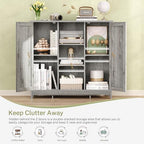 Iwell Storage Cabinet with 2 Doors and 4 Adjustable Shelves, Buffet Cabinet with Storage, Floor Cabinet for Living Room, Entryway, Kitchen, Rustic Gray - Image 4