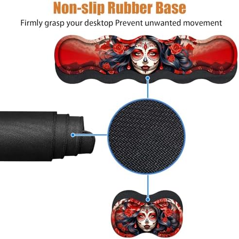 4 in 1 Ergonomic Keyboard Wrist Rest & Mouse Pad Wrist Rest Set, Large XXL Gaming Desk Mat 31.5"x 11.8" with Non-Slip Base, Memory Foam for Home Office Study Gaming, Sugar Skull Girl Roses - Image 4