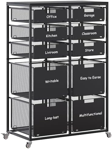 EasyPAG Rolling Storage Cart With 10 Drawers, Metal Craft Organizers with Wood Tabletop for Home, Letter/Legal Size Rolling File Cart for Office, Classroo and Dorm, Black by EasyPAG