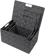 Sorbus Storage Basket with Lid, 3-Piece Woven Set for Shelves (Gray) - Image 3
