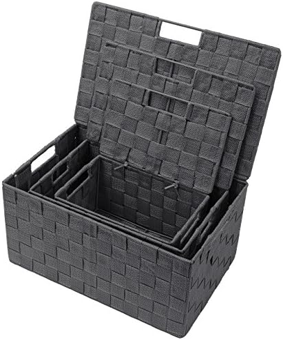 Sorbus Storage Basket with Lid, 3-Piece Woven Set for Shelves (Gray) - Image 3
