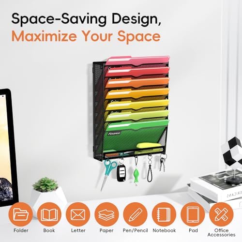 2Pack 8-Tier Wall File Organizer with Hook, Hanging File Organizer Black - Image 4