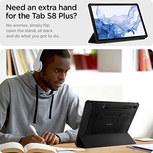 Spigen for Galaxy Tab S8 Plus Case (2022), Galaxy Tab S7 Plus Case (2020), Rugged Armor Pro Protective Tri-Fold Cover and S Pen Holder, 12.4 inch, Black - Image 5