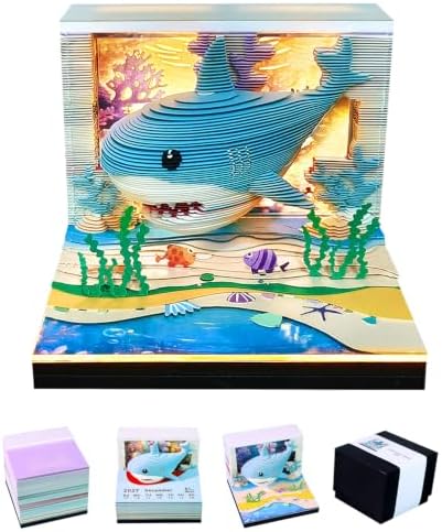 3D Calendar 2027,3D Memo Pad Time Piece Calendar 2027 Creative Desk Calendar Art Paper Sculpture Ocean Shark, 2027 Tear Off Calendar DIY Decorative Gift by Easolay