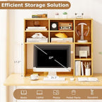 Tangkula Desktop Bookshelf, 37" Countertop Storage Hutch with 7 Cubes & 3 Adjustable Shelves, 3-Tier Desk Display Rack Organizer, Multipurpose Wood Desktop Hutch for Dorm Home Office (Burlywood) - Image 6