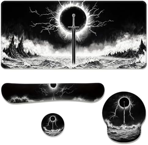 Fantasy Sword Desk Mat Set Dark Eclipse Ocean Storm Mouse Pad with Wrist Rest 4in1 Desk Mat for Desktop Ergonomic Computer Desk Arm Wrist Anti-Slip Computer Ergonomic Mouse Pad Home Office Gaming by Unknown