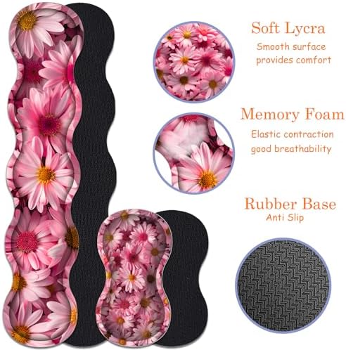 Large Gaming Mouse Pad + Keyboard Wrist Rest + Wrist Support + Coaster Set, Memory Foam Ergonomic for Easy Typing, XXL Extended Gaming Mouse Pad Table Pad - Pink Daisy - Image 3
