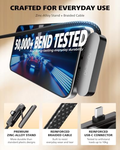DbillionDa USB C to USB C Cable, Foldable Phone Stand, 90 Degree, 60W, 6FT - Image 6