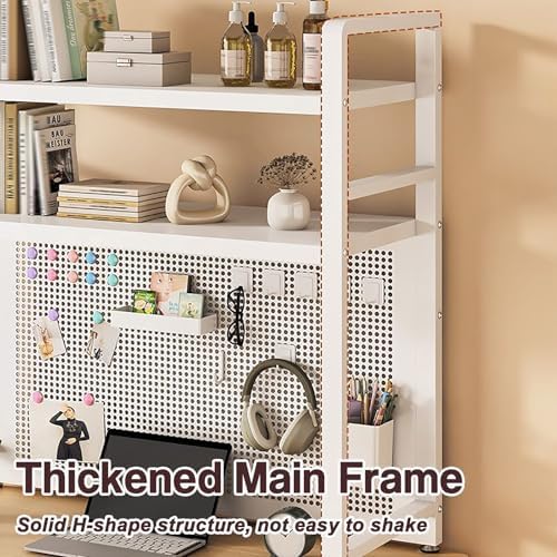 2-Tier Dorm Desk Hutch Top Only Desktop Bookshelf Metal Storage Display Rack Countertop Organizer Over Computer Desk Shelf for Dorm Office with Pegboard and Hooks Set,White,W 37″/95cm - Image 6