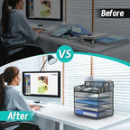 5 Tier Mesh Paper Desk Organizer with Pen Holders, Black - Image 3