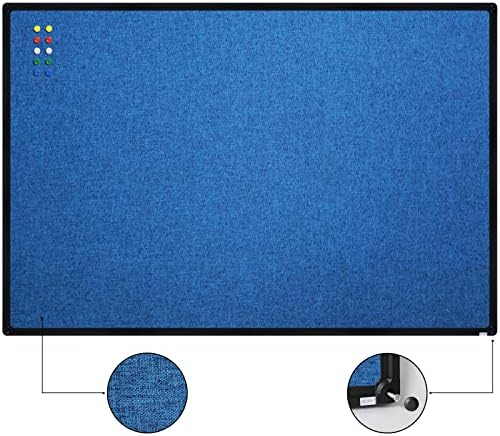 JILoffice Cork Linen Bulletin Board 36 X 24 Inch (Blue), Black Aluminum Frame Wall Mounted Board Memo Pin Board for Office Home and School - Image 2