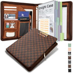 Clipboard with Storage for Men Women, Leather Padfolio Portfolio with Zipper, 1 Inch 3 Ring Binder 5 Dividers, Notepad for Letter Size, Elastic Closure and Pen Loop, Card Slot，Brown by KLLVE
