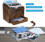PAG-Mass Wood Desktop File Holder Organizer Mail Sorter with Drawer, for File Folders, Mails, Envelopes, Mailing Supplies or Magazines, 6 Compartments, Antique Brown - Image 3
