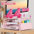 AUPSEN Pink Desk Organizers and Accessories, 2-Tier Wood Computer Monitor Stand with Drawer, Pen Storage & Phone Holder, Office Desk Accessories, Workspace Desktop Organization for Office Supplies - Image 5