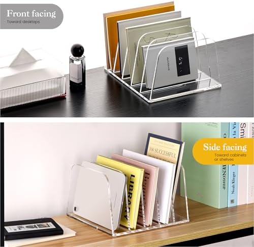 HeZone Desk File Organizer,5-Section Vertical File Folder Holder,Clear - Image 5