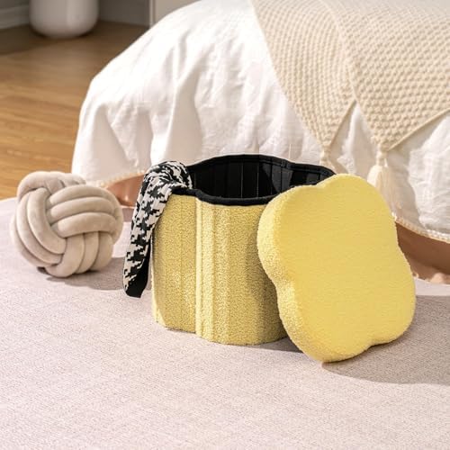 B FSOBEIIALEO Storage Ottoman Cube, Flowers Shaped Ottomans with Storage Foot Stool Footrest for Lving Room, Boucle Ottoman Seat for Dorm Room,Faux Teddy Fur, Yellow 12.6"x12.6"x12.6" - Image 2