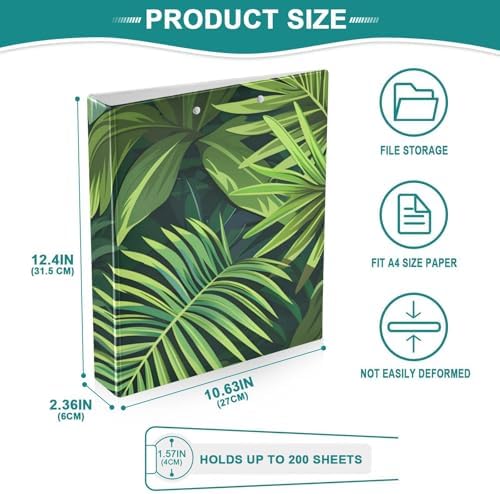 JIPONI 3 Ring Binder Palm Monstera Leaf 1 Inch Round Binders for Men Women Students, Cute File Organizer for Office Home School - Image 4
