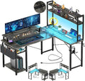 Aheaplus Small L Shaped Desk Gaming Desk with LED Lights & Power Outlets by Aheaplus