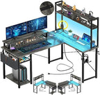Aheaplus Small L Shaped Desk Gaming Desk with LED Lights & Power Outlets by Aheaplus