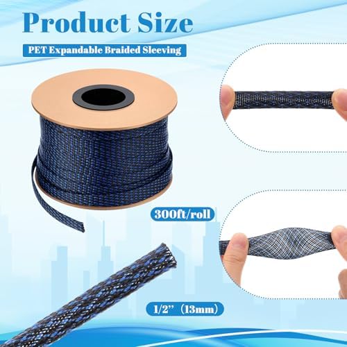 Pangda Braided Wire Loom 1/2'' X 300 Ft, Black-Blue - Image 3