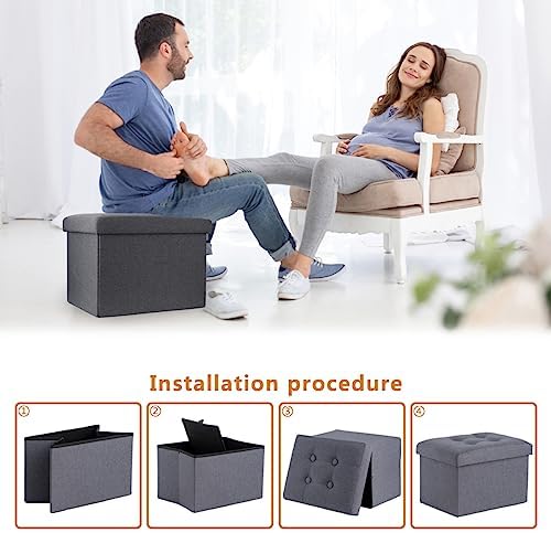 ALASDO Storage Ottoman Footrest Stool Small Ottoman with Storage Foldable Ottomans Foot Rest Footstool Bench for Living Room 17x13x13inches Grey (Pack of 2) - Image 6