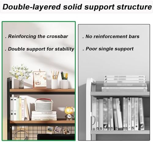 2-Tier Desktop Hutch Bookshelf Metal Desk Shelf Dorm Bookcase for Computer Desk Countertop Storage Organizer Display Rack for Office Home (White, 53.1in) - Image 4