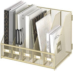 SUPEASY Desk Organizers Metal Desk Magazine File Holder with 5 Vertical Compartments Rack File Organizer for Office Desktop, Classroom, Home Workspace, Golden Yellow by SUPEASY