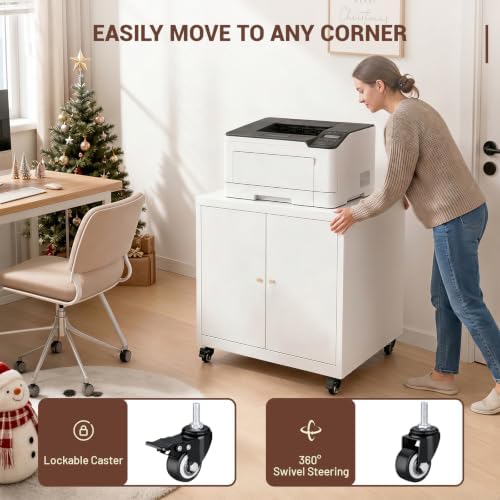 23.6" H Metal Printer Stand with Storage Cabinet & Wheels - Image 3
