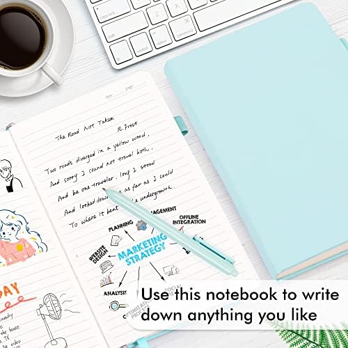 feela 12 Pack Notebooks Journals Bulk, Hardcover Notebook Classic Ruled Lined Journals with Pen Holder for Women Girls School Business Supplies, with 12 Black Pens, 120 GSM, 5.1”x8.3”, A5, Sky Blue - Image 4