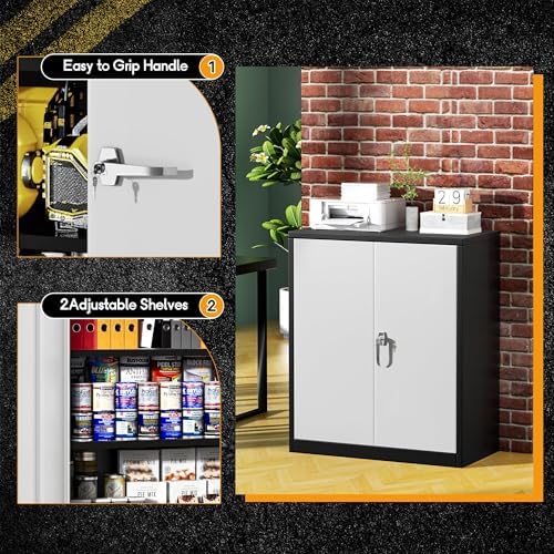 Greenvelly Metal Garage Storage Cabinet, Lockable Metal Cabinets with 2 Doors and Shelves,36” Steel Storage Locking Counter Cabinet for Office,Garage,Kitchen,Home,School(Black Grey) - Image 3