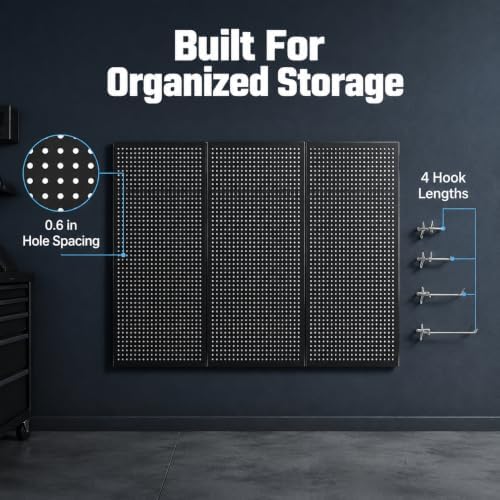 36 x 20 Inch Metal Pegboard Kit, 3Pack Pegboard Panels with 100Pack Hooks, Black Peg Board Wall Organizer for Garage Workbench - Image 2