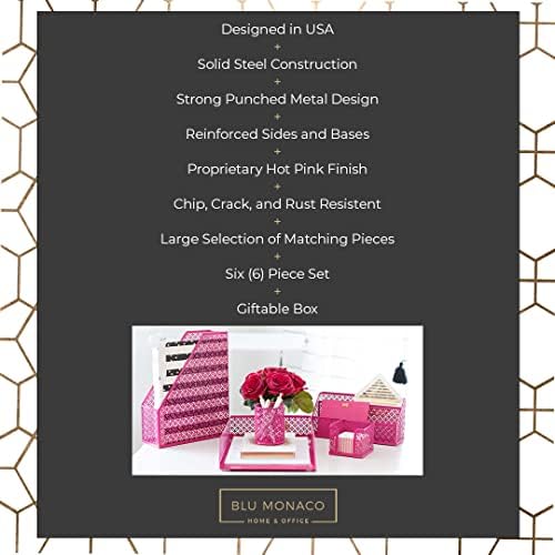 BLU MONACO Pink Office Supplies Hot Pink Desk Accessories for Women Office - 6 Piece Cute Pink Desk Organizer Set - Image 3