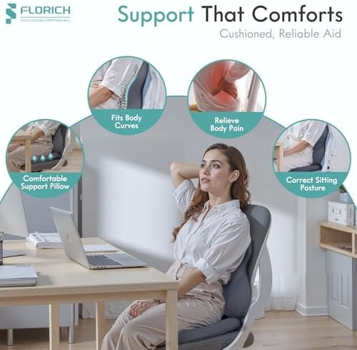 FLORICH Seat Cushion & Lumbar Support Pillow - Innovative Ergonomic Memory Foam, Adjustable, Relieve Hip, Coccyx, Sciatica, Back Pain, Improve Posture, for Car, Office Chair & Home - Gray - Image 4