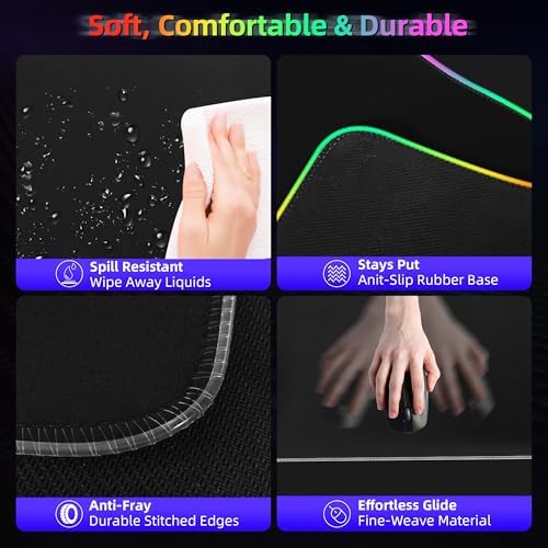 Gaming Mouse Pad, Wireless Charging Mouse Pad Gaming, 31.5"x11.8" Large RGB Desk Mat for Laptop/Computer/Keyboard, 9 Light Modes, Waterproof Smooth Surface, Non-Slip Base, Black - Image 5