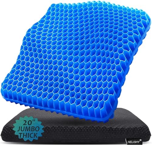 20" Gel Seat Cushion for Long Sitting(Jumbo&Thick) – Office Chair Cushion – Wheelchair Cushions for Pressure Sores – Non-Slip Desk Chair Car Seat Cushion Driving – Sciatica & Back Pain Relief by Helishy