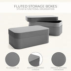 Decorative Storage Boxes with Lids - Set of 2 Fluted Photo Organizer Bins - Image 5