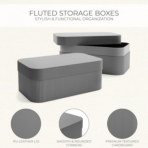 Decorative Storage Boxes with Lids - Set of 2 Fluted Photo Organizer Bins - Image 5