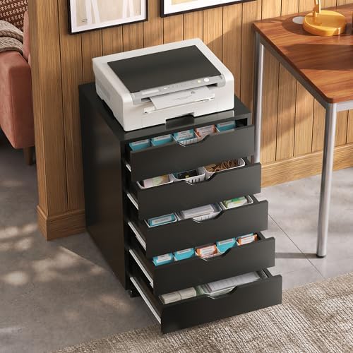 DEVAISE 5 Drawer File Cabinet, Wood Under Desk Drawers Chest Black - Image 2