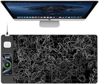 Mouse Pad with Wireless Charging, Large Desk Mat, Black Topographic Map #3 by TopmadeProduct-Ordernow