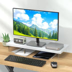 Dual Monitor Stand Riser, 40x10 in Wood & Acrylic Desktop Organizer Shelf - Image 7