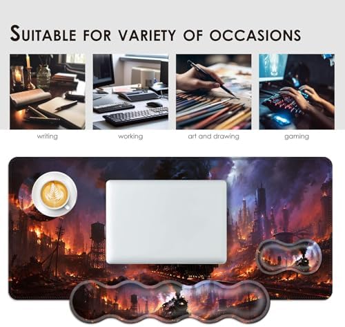 Large Keyboard Mouse Pad Set, Extended Mouse Pad+Keyboard Wrist Rest Support, Memory Foam Ergonomic Easy Typing, 4Pcs (31.5×11.8 in) Desk Pad Set for Office Home,Retro Train - Image 7